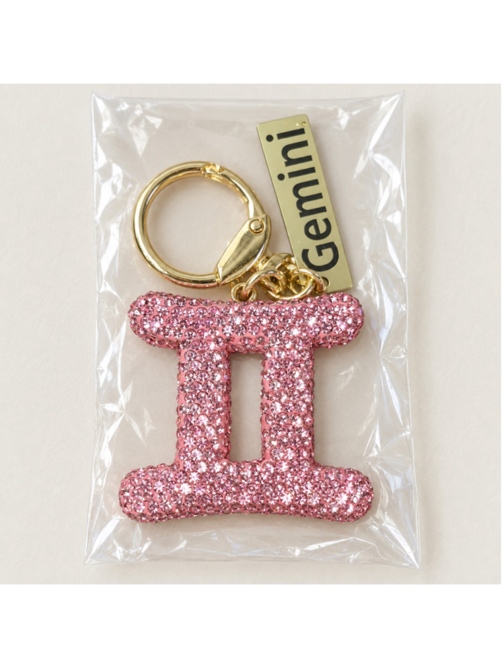 Pink Rhinestone Gemini Zodiac Keychain Bag Charm